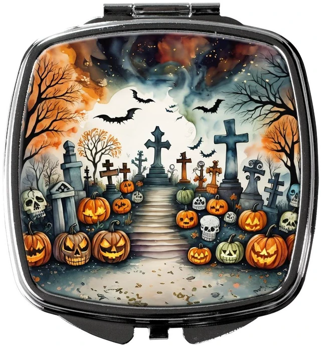 Main image of Day of the Dead Spooky Halloween Compact Mirror Decorative Travel Makeup Mirror for Women Girls Gifts Pocket Makeup Mirror Folding Handheld