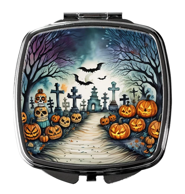 Main image of Day of the Dead Spooky Halloween Compact Mirror Decorative Travel Makeup Mirror for Women Girls Gifts Pocket Makeup Mirror Folding Handheld