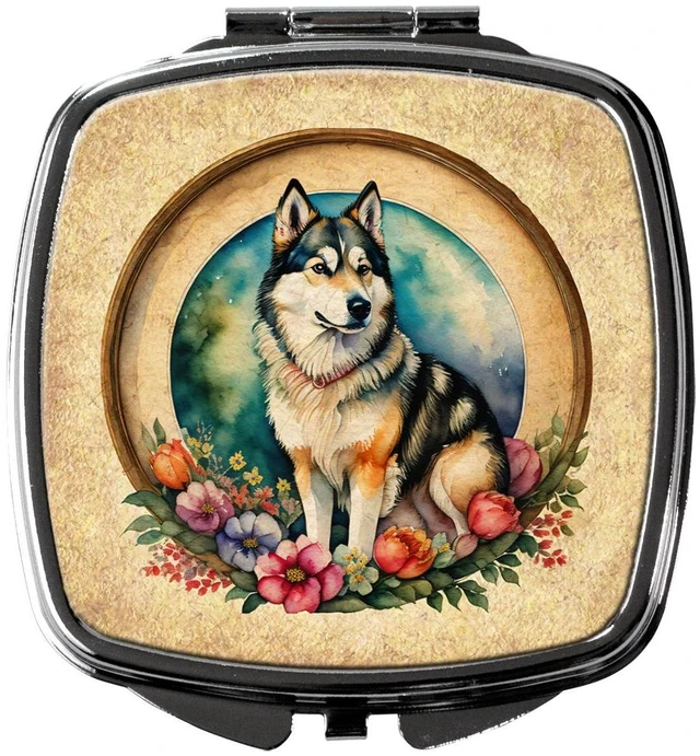Main image of Alaskan Malamute and Flowers Compact Mirror Decorative Travel Makeup Mirror for Women Girls Gifts Pocket Makeup Mirror Folding Handheld
