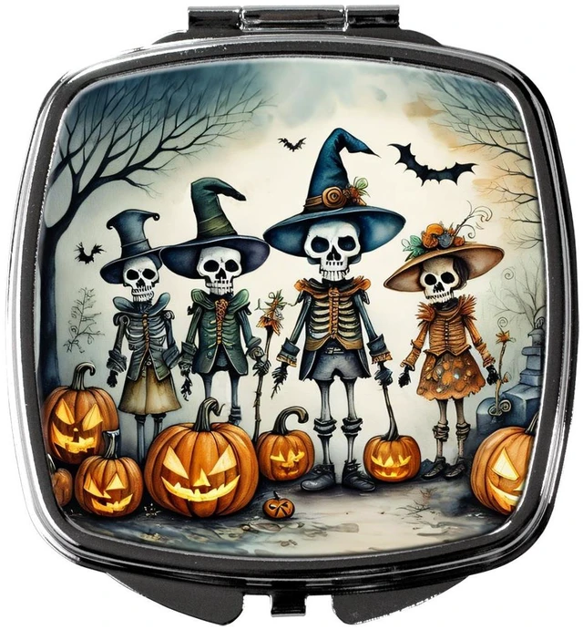 Main image of Calacas Skeletons Spooky Halloween Compact Mirror Decorative Travel Makeup Mirror for Women Girls Gifts Pocket Makeup Mirror Folding Handheld