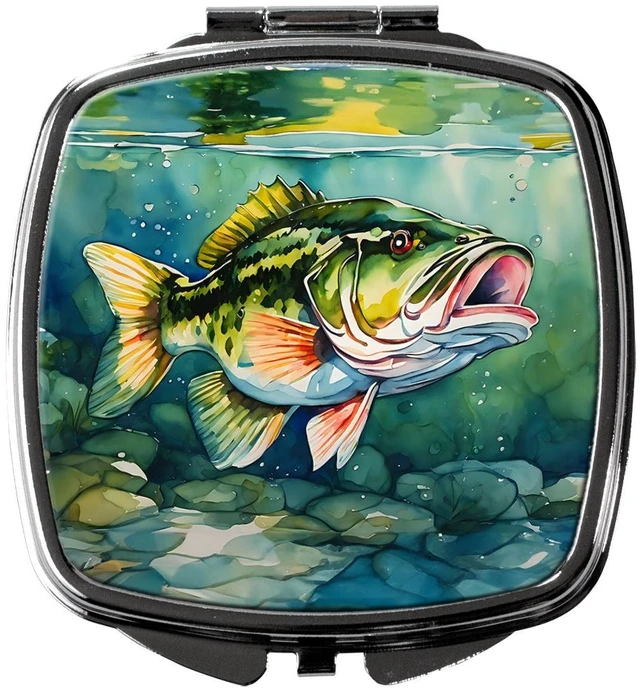 Main image of Largemouth Bass Compact Mirror Decorative Travel Makeup Mirror for Women Girls Gifts Pocket Makeup Mirror Folding Handheld