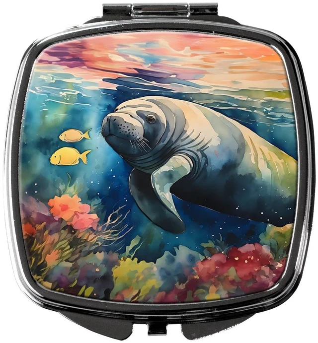 Main image of Manatee Compact Mirror Decorative Travel Makeup Mirror for Women Girls Gifts Pocket Makeup Mirror Folding Handheld