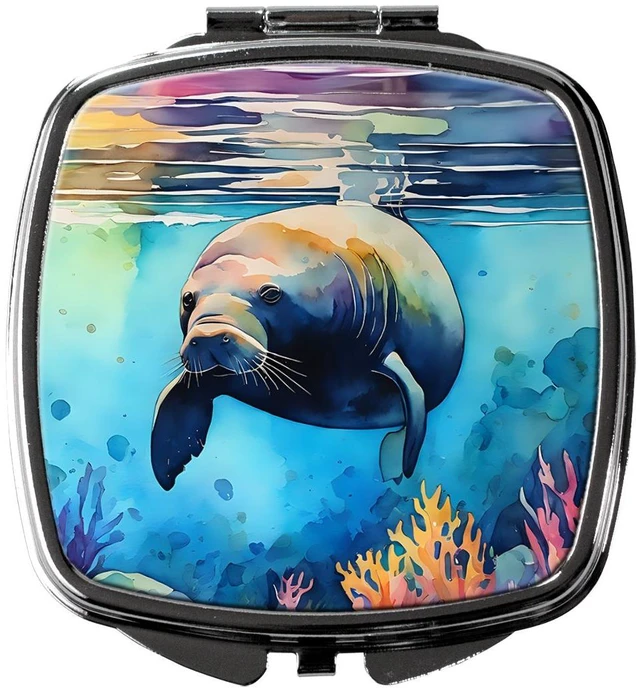 Main image of Manatee Compact Mirror Decorative Travel Makeup Mirror for Women Girls Gifts Pocket Makeup Mirror Folding Handheld