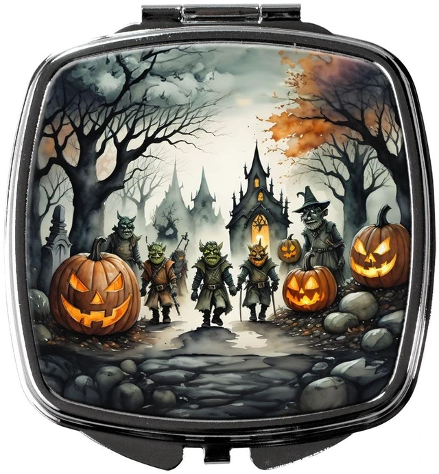 Main image of Orcs Spooky Halloween Compact Mirror Decorative Travel Makeup Mirror for Women Girls Gifts Pocket Makeup Mirror Folding Handheld