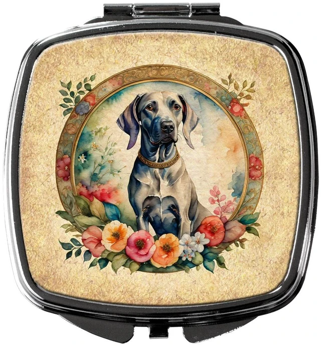 Main image of Weimaraner and Flowers Compact Mirror Decorative Travel Makeup Mirror for Women Girls Gifts Pocket Makeup Mirror Folding Handheld