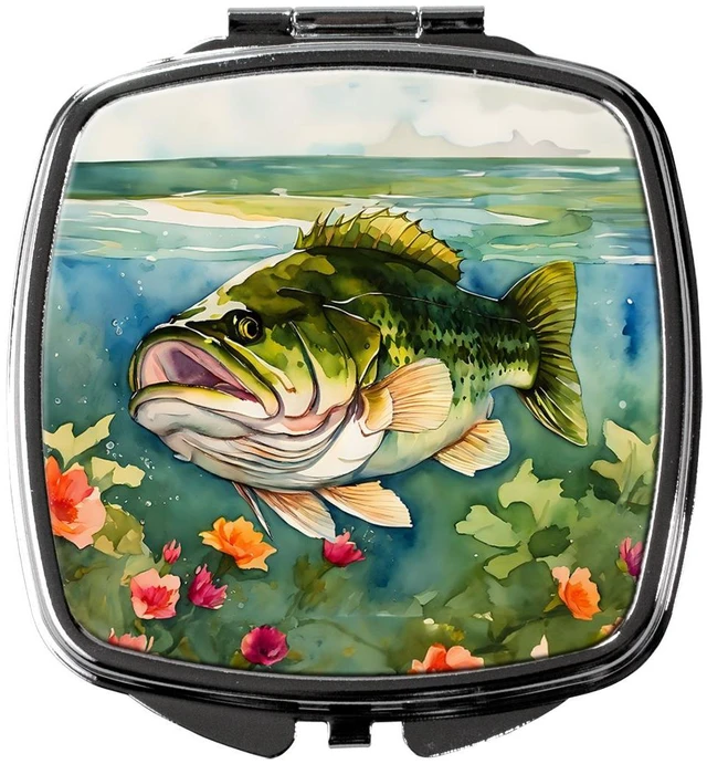 Main image of Largemouth Bass Compact Mirror Decorative Travel Makeup Mirror for Women Girls Gifts Pocket Makeup Mirror Folding Handheld