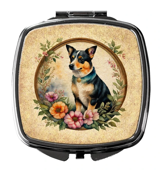 Main image of Lancashire Heeler and Flowers Compact Mirror Decorative Travel Makeup Mirror for Women Girls Gifts Pocket Makeup Mirror Folding Handheld
