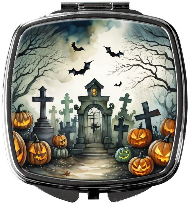 Main image of Graveyard Spooky Halloween Compact Mirror Decorative Travel Makeup Mirror for Women Girls Gifts Pocket Makeup Mirror Folding Handheld