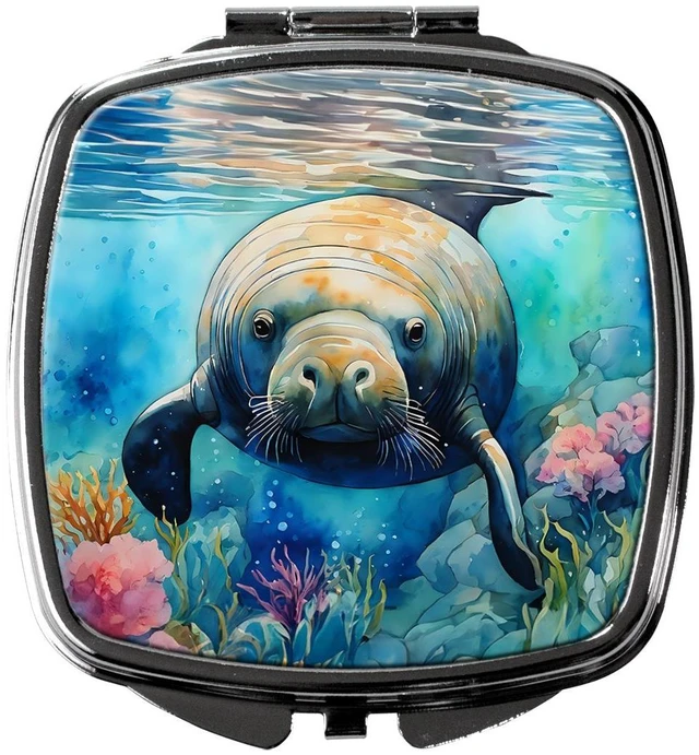 Main image of Manatee Compact Mirror Decorative Travel Makeup Mirror for Women Girls Gifts Pocket Makeup Mirror Folding Handheld