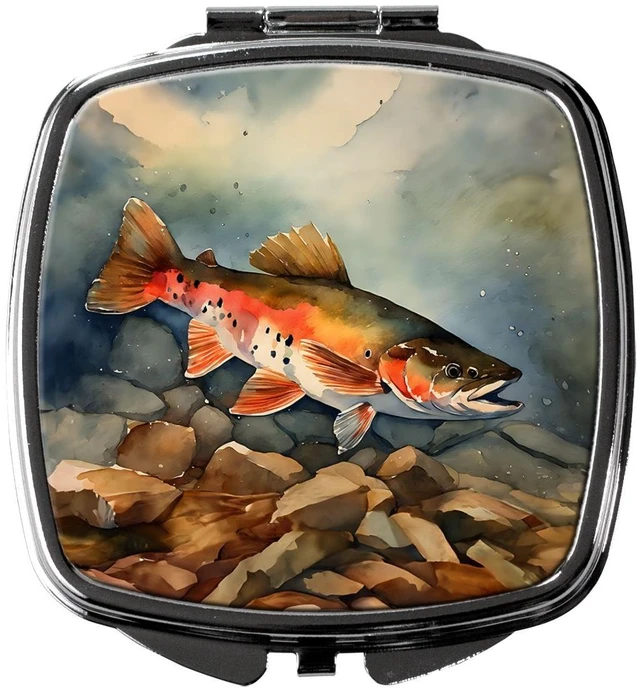 Main image of Brook Trout Compact Mirror Decorative Travel Makeup Mirror for Women Girls Gifts Pocket Makeup Mirror Folding Handheld
