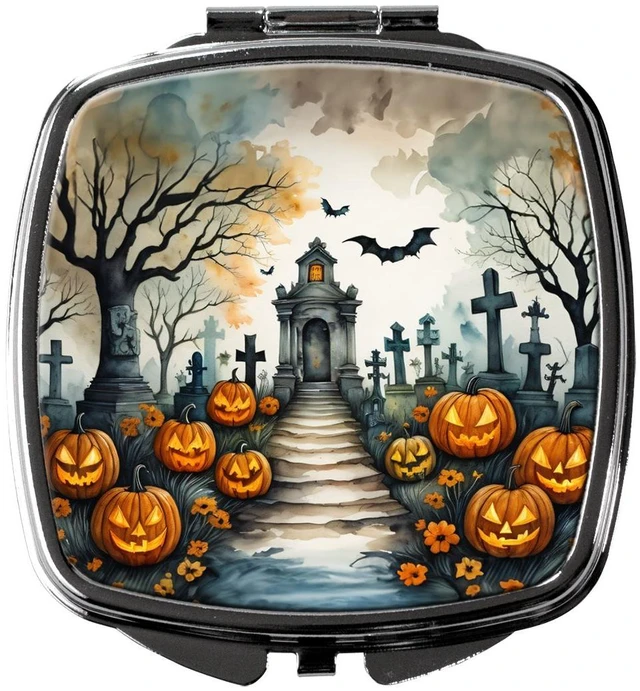 Main image of Marigold Spooky Halloween Compact Mirror Decorative Travel Makeup Mirror for Women Girls Gifts Pocket Makeup Mirror Folding Handheld