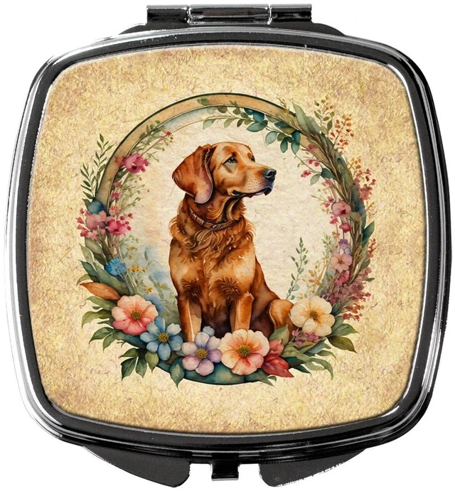 Main image of Chesapeake Bay Retriever and Flowers Compact Mirror Decorative Travel Makeup Mirror for Women Girls Gifts Pocket Makeup Mirror Folding Handheld