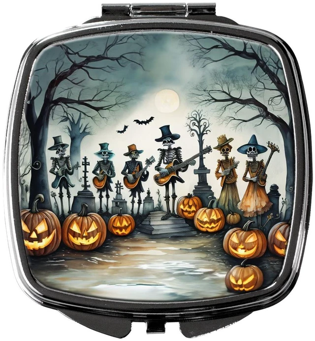 Main image of Mariachi Skeleton Band Spooky Halloween Compact Mirror Decorative Travel Makeup Mirror for Women Girls Gifts Pocket Makeup Mirror Folding Handheld