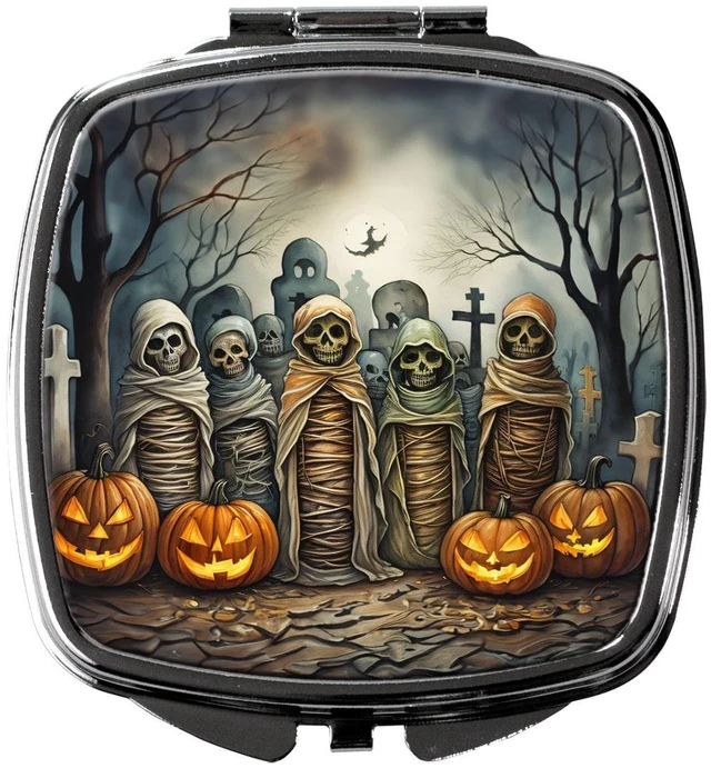 Main image of Mummies Spooky Halloween Compact Mirror Decorative Travel Makeup Mirror for Women Girls Gifts Pocket Makeup Mirror Folding Handheld