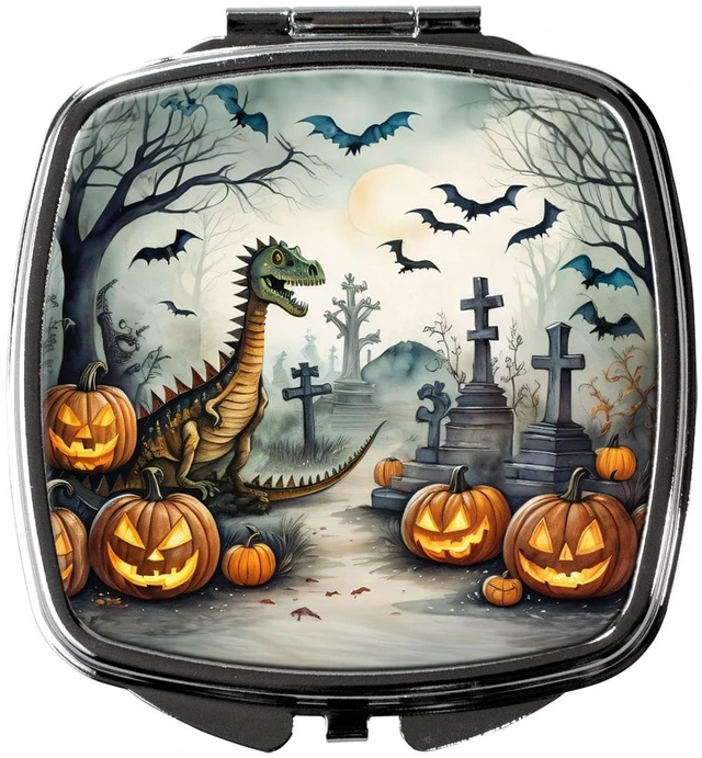 Main image of Dinosaurs Spooky Halloween Compact Mirror Decorative Travel Makeup Mirror for Women Girls Gifts Pocket Makeup Mirror Folding Handheld