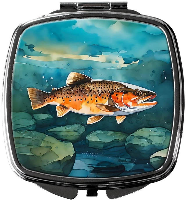 Main image of Brown Trout Compact Mirror Decorative Travel Makeup Mirror for Women Girls Gifts Pocket Makeup Mirror Folding Handheld