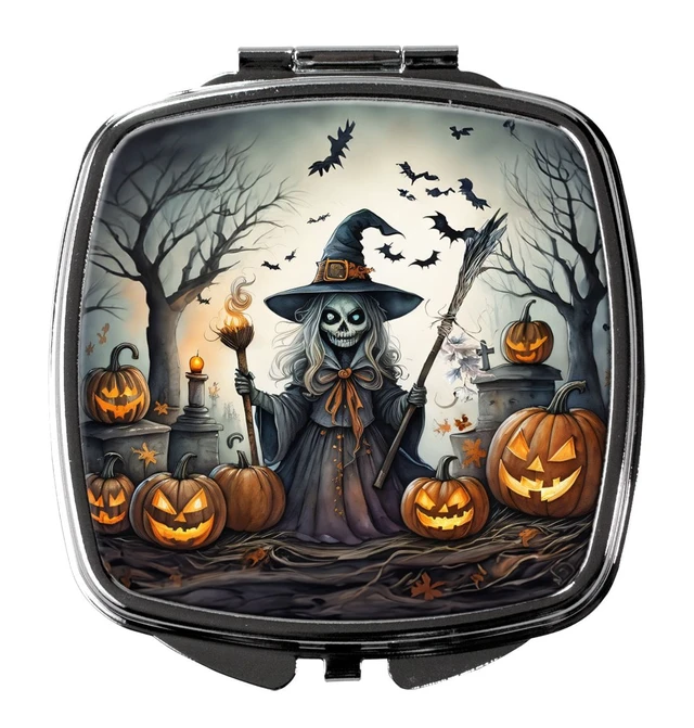 Main image of Witch Spooky Halloween Compact Mirror Decorative Travel Makeup Mirror for Women Girls Gifts Pocket Makeup Mirror Folding Handheld