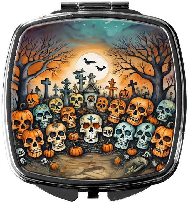 Main image of Calaveras Sugar Skulls Spooky Halloween Compact Mirror Decorative Travel Makeup Mirror for Women Girls Gifts Pocket Makeup Mirror Folding Handheld