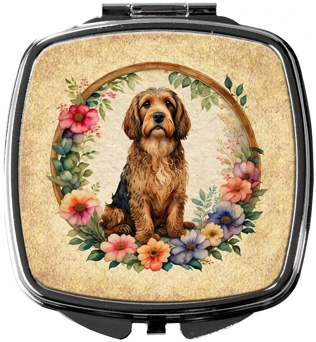 Main image of Otterhound and Flowers Compact Mirror Decorative Travel Makeup Mirror for Women Girls Gifts Pocket Makeup Mirror Folding Handheld