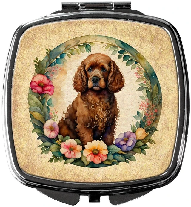 Main image of Irish Water Spaniel and Flowers Compact Mirror Decorative Travel Makeup Mirror for Women Girls Gifts Pocket Makeup Mirror Folding Handheld