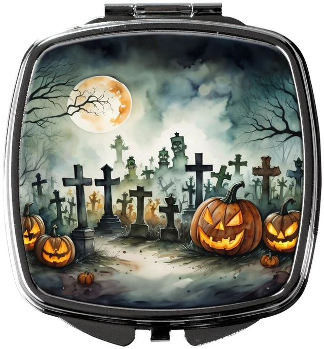 Main image of Graveyard Spooky Halloween Compact Mirror Decorative Travel Makeup Mirror for Women Girls Gifts Pocket Makeup Mirror Folding Handheld