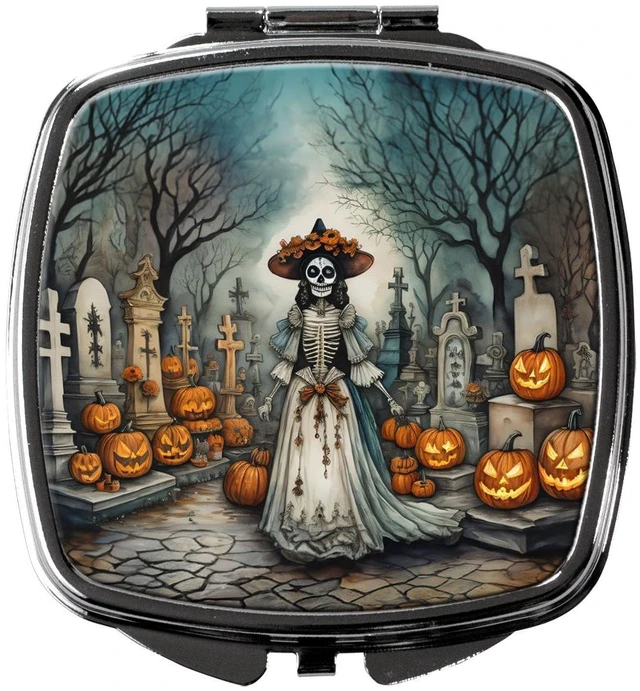 Main image of La Catrina Skeleton Spooky Halloween Compact Mirror Decorative Travel Makeup Mirror for Women Girls Gifts Pocket Makeup Mirror Folding Handheld