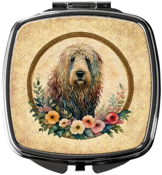 Main image of Komondor and Flowers Compact Mirror Decorative Travel Makeup Mirror for Women Girls Gifts Pocket Makeup Mirror Folding Handheld