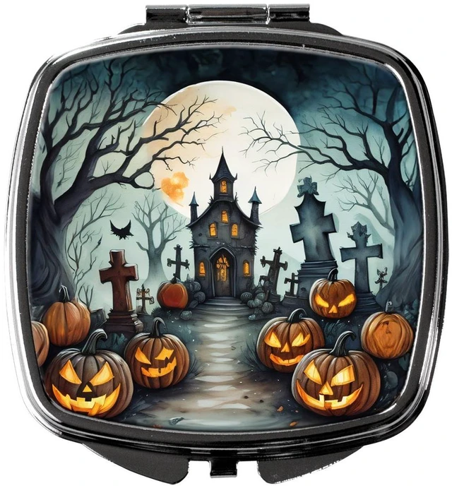Main image of Graveyard Spooky Halloween Compact Mirror Decorative Travel Makeup Mirror for Women Girls Gifts Pocket Makeup Mirror Folding Handheld
