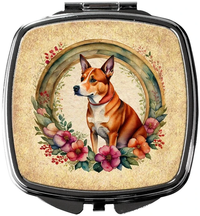 Main image of Basenji and Flowers Compact Mirror Decorative Travel Makeup Mirror for Women Girls Gifts Pocket Makeup Mirror Folding Handheld