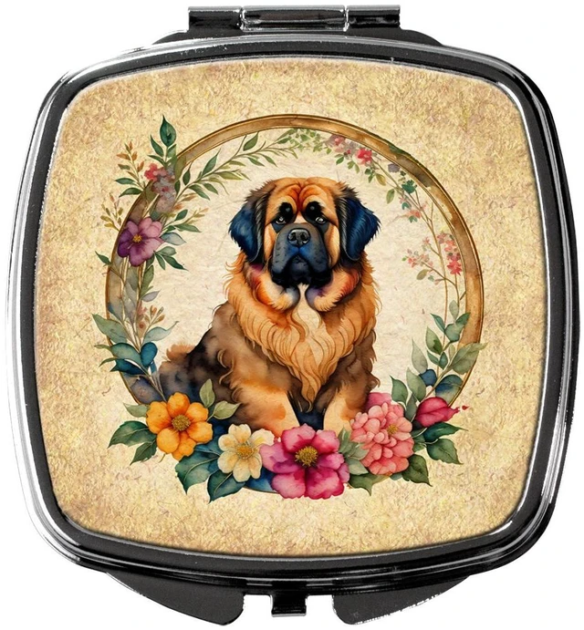 Main image of Tibetan Mastiff and Flowers Compact Mirror Decorative Travel Makeup Mirror for Women Girls Gifts Pocket Makeup Mirror Folding Handheld