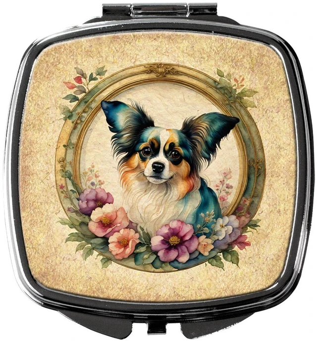 Main image of Papillon and Flowers Compact Mirror Decorative Travel Makeup Mirror for Women Girls Gifts Pocket Makeup Mirror Folding Handheld
