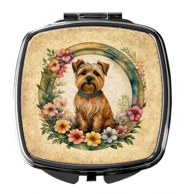 Main image of Norfolk Terrier and Flowers Compact Mirror Decorative Travel Makeup Mirror for Women Girls Gifts Pocket Makeup Mirror Folding Handheld