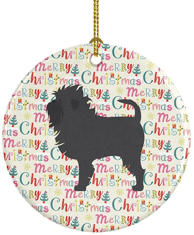 Main image of Affenpinscher Merry Christmas Ceramic Ornament Christmas Tree Hanging Decorations for Home Christmas Holiday, Party, Gift, 3 in, Multicolor