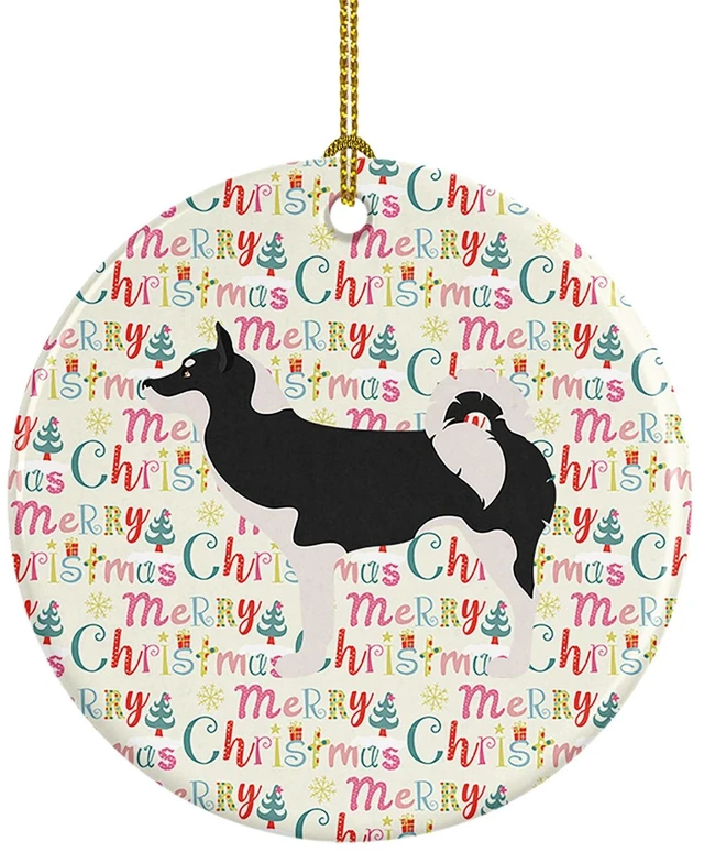 Main image of Greenland Dog Merry Christmas Ceramic Ornament Christmas Tree Hanging Decorations for Home Christmas Holiday, Party, Gift, 3 in, Multicolor