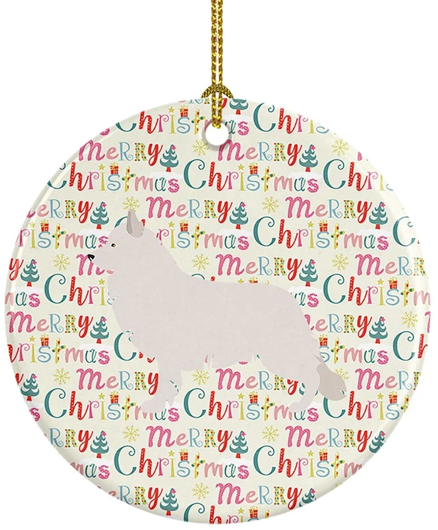 Main image of Berger Blanc Suisse Merry Christmas Ceramic Ornament Christmas Tree Hanging Decorations for Home Christmas Holiday, Party, Gift, 3 in, Multicolor