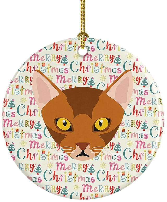 Main image of Abyssinian Cat Christmas Ceramic Ornament Christmas Tree Hanging Decorations for Home Christmas Holiday, Party, Gift, 3 in, Multicolor
