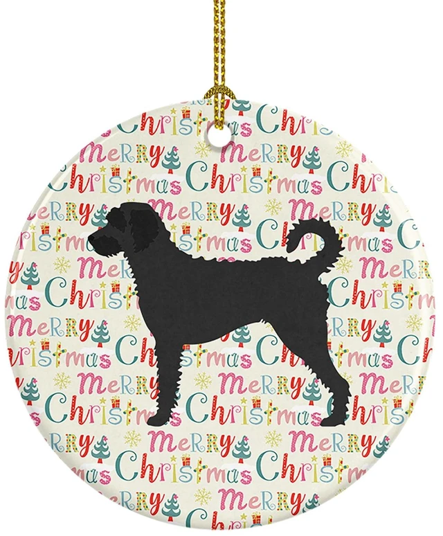Main image of Labradoodle Merry Christmas Ceramic Ornament Christmas Tree Hanging Decorations for Home Christmas Holiday, Party, Gift, 3 in, Multicolor