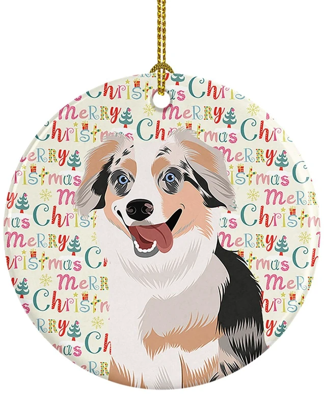 Main image of Australian Shepherd Blue Merle Puppy #1 Christmas Ceramic Ornament Christmas Tree Hanging Decorations for Home Christmas Holiday, Party, Gift, 3 in, Multicolor