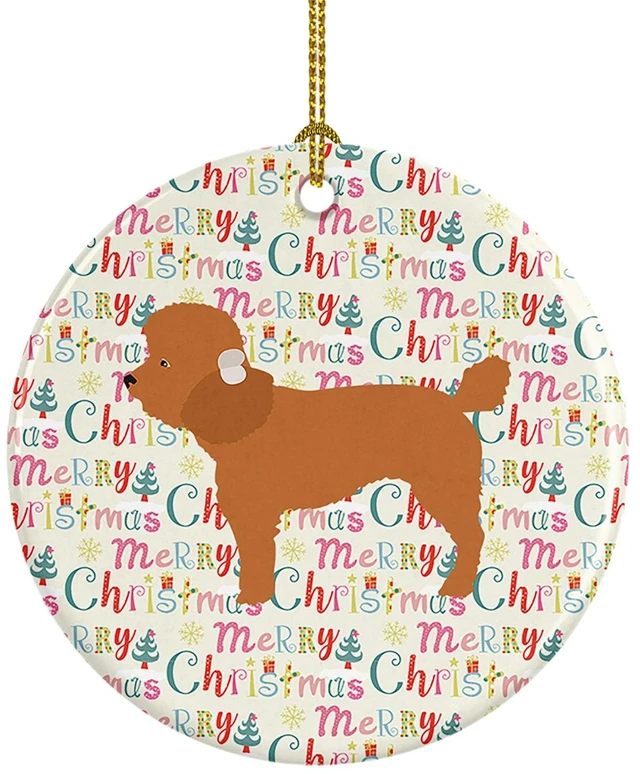 Main image of Toy Poodle Merry Christmas Ceramic Ornament Christmas Tree Hanging Decorations for Home Christmas Holiday, Party, Gift, 3 in, Multicolor