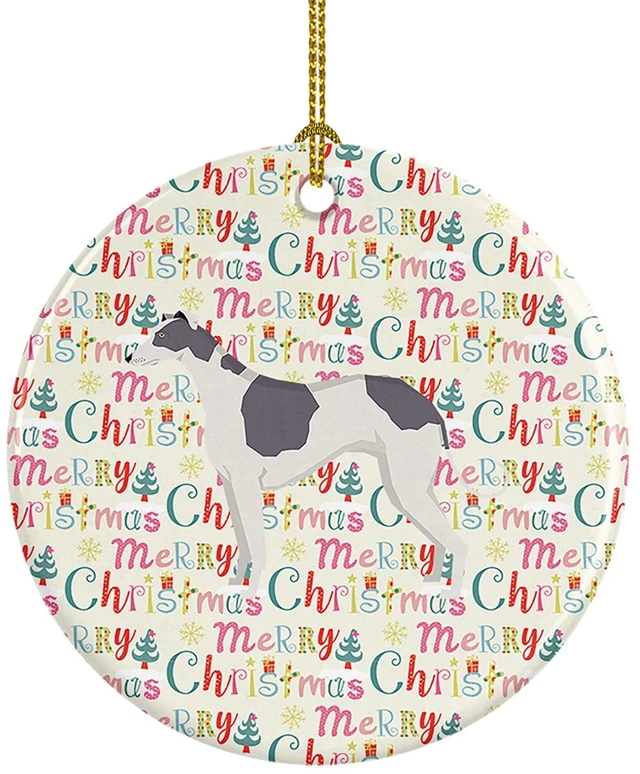 Main image of Greyhound Merry Christmas Ceramic Ornament Christmas Tree Hanging Decorations for Home Christmas Holiday, Party, Gift, 3 in, Multicolor