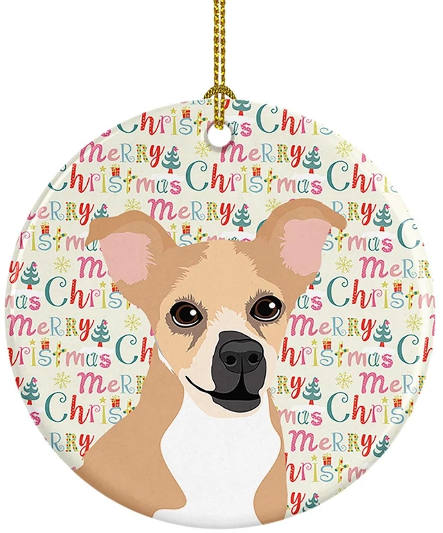 Main image of Chihuahua Gold and White Christmas Ceramic Ornament Christmas Tree Hanging Decorations for Home Christmas Holiday, Party, Gift, 3 in, Multicolor