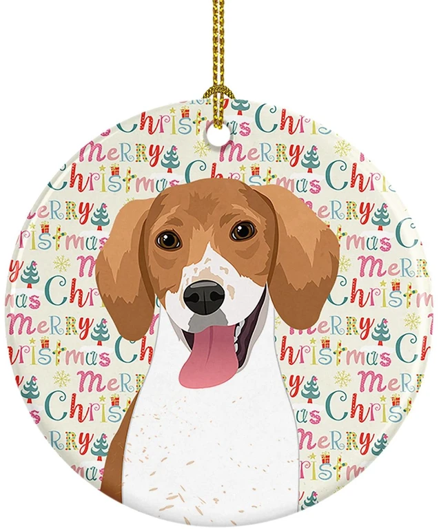 Main image of Beagle Red and White Red Ticked #2 Christmas Ceramic Ornament Christmas Tree Hanging Decorations for Home Christmas Holiday, Party, Gift, 3 in, Multicolor
