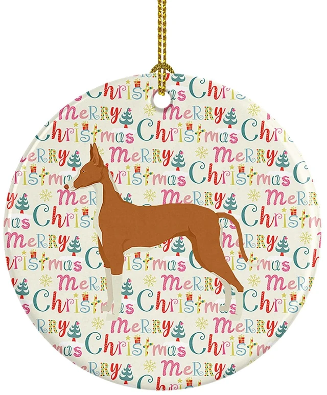 Main image of Ibizan Hound Merry Christmas Ceramic Ornament Christmas Tree Hanging Decorations for Home Christmas Holiday, Party, Gift, 3 in, Multicolor