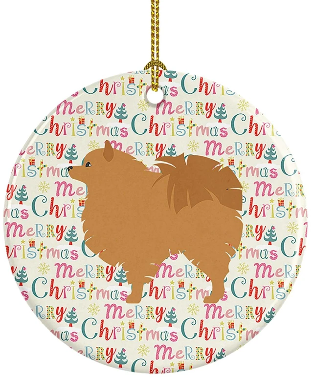 Main image of Pomeranian Merry Christmas Ceramic Ornament Christmas Tree Hanging Decorations for Home Christmas Holiday, Party, Gift, 3 in, Multicolor