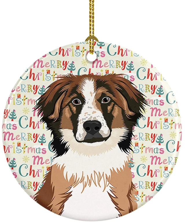 Main image of Australian Shepherd Red Tricolor #1 Christmas Ceramic Ornament Christmas Tree Hanging Decorations for Home Christmas Holiday, Party, Gift, 3 in, Multicolor