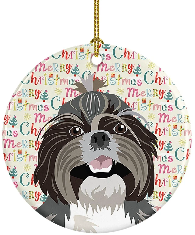 Main image of Shih-Tzu Silver and White #2 Christmas Ceramic Ornament Christmas Tree Hanging Decorations for Home Christmas Holiday, Party, Gift, 3 in, Multicolor