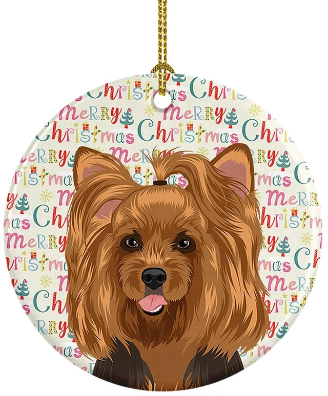 Main image of Yorkie Black and Gold #1 Christmas Ceramic Ornament Christmas Tree Hanging Decorations for Home Christmas Holiday, Party, Gift, 3 in, Multicolor