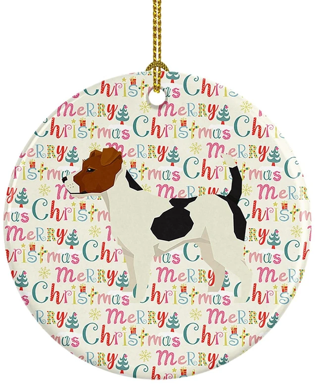 Main image of Jack Russell Terrier Merry Christmas Ceramic Ornament Christmas Tree Hanging Decorations for Home Christmas Holiday, Party, Gift, 3 in, Multicolor