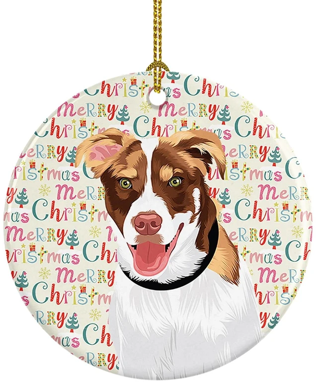 Main image of Australian Shepherd Red and White #2 Christmas Ceramic Ornament Christmas Tree Hanging Decorations for Home Christmas Holiday, Party, Gift, 3 in, Multicolor