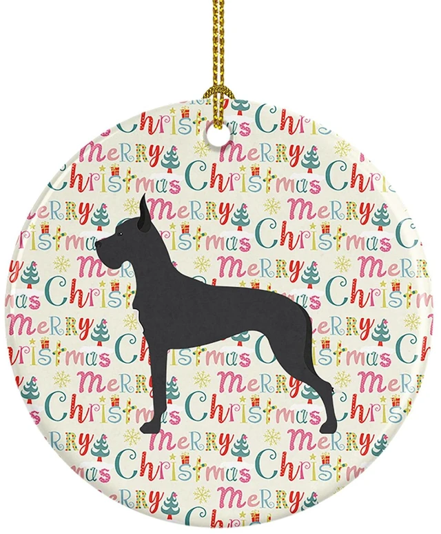 Main image of Great Dane Merry Christmas Ceramic Ornament Christmas Tree Hanging Decorations for Home Christmas Holiday, Party, Gift, 3 in, Multicolor
